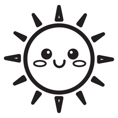 Cute Smiling Sun Face Black and White Line Art Illustration