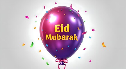 Festive Balloon with 'Eid Mubarak' Text and Colorful Confetti, Celebration Concept
