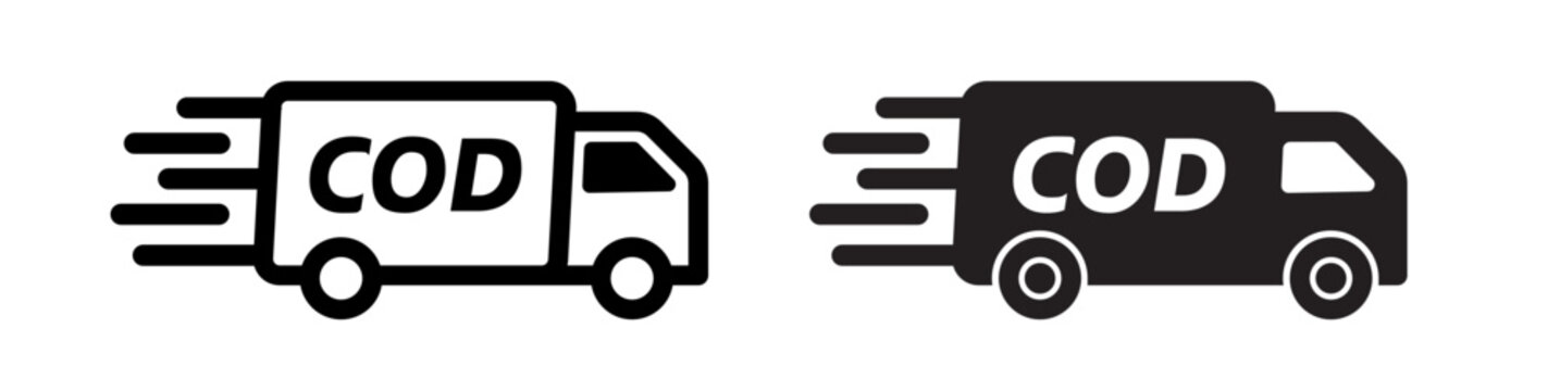 Cash on delivery or COD icon in filled and outlined on white background.