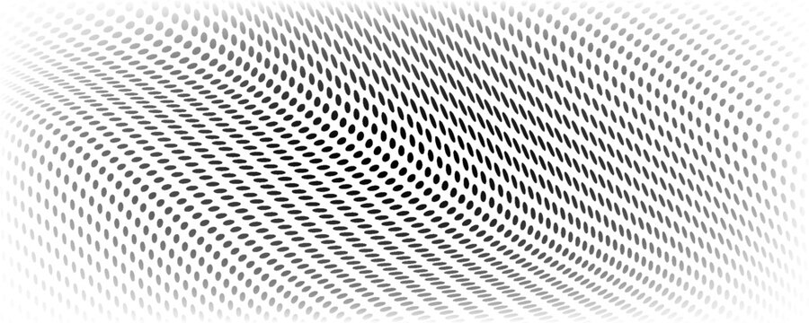 Halftone black polka dots pattern on white background, minimalist abstract wall, arranged in diagonal lines, Black and white doted texture background.