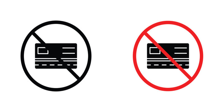 Credit card with prohibition sign in doodles flat and line stroke pack