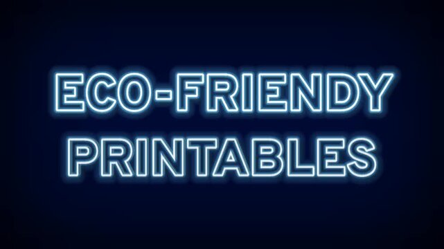Blue neon typography for eco-friendly printables concept on a dark background for sustainable digital downloads and green living marketing