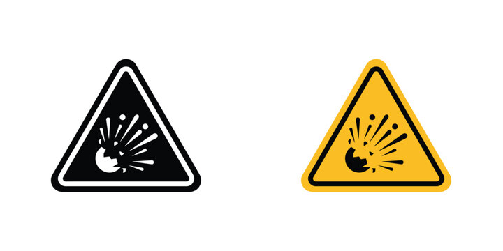Explosive materials hazard sign in doodles flat and line stroke pack