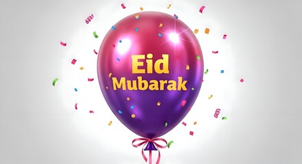 Vibrant Eid Mubarak balloon with confetti, celebrating festive occasions