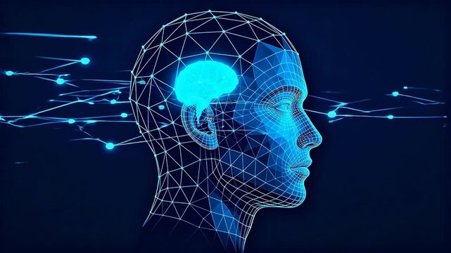 Human head with brain and network connections