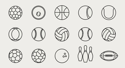Collection of Sport Balls Icons and Symbols on Light Background