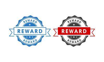Professional reward stamp collection featuring blue, red, and black circular badges. Vector graphic elements with serrated edges and stars for awards and certifications.