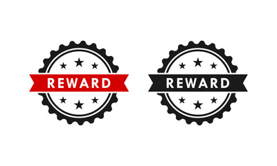 Professional reward stamp collection featuring blue, red, and black circular badges. Vector graphic elements with serrated edges and stars for awards and certifications.
