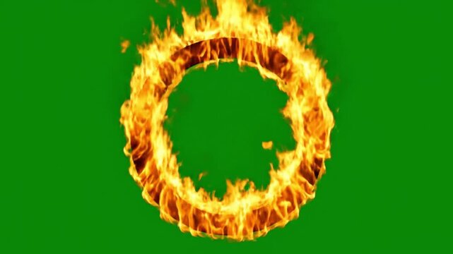 Fiery Ring of Flames on Bright Green Background