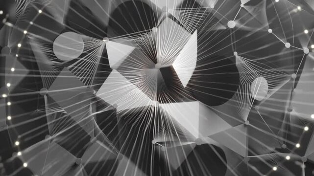 Digital Architecture of Interlocking Grey Shapes and Luminous White Radial Strands