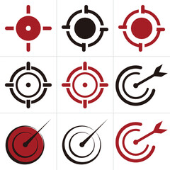Collection of target icons in various red and black designs