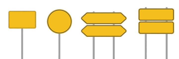 Obraz premium Road sign icon pack, blank and yellow warning boards, vector illustrations for traffic management, driving safety, road design, and urban planning creative projects.