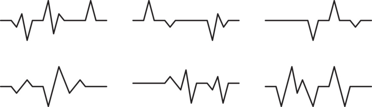 Ecg rhythm strip patterns on white background
