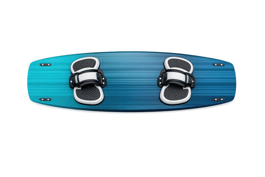 Top view of blue wakeboard with bindings on gradient background