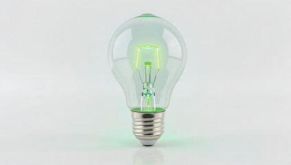 A glowing lightbulb on a white background viewed from the front, symbolizing technology and innovation.