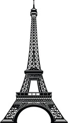 Fototapeta premium Detailed Eiffel Tower vector silhouette with intricate lattice design, iconic Paris landmark illustration for travel, architecture, culture, and decorative graphic art