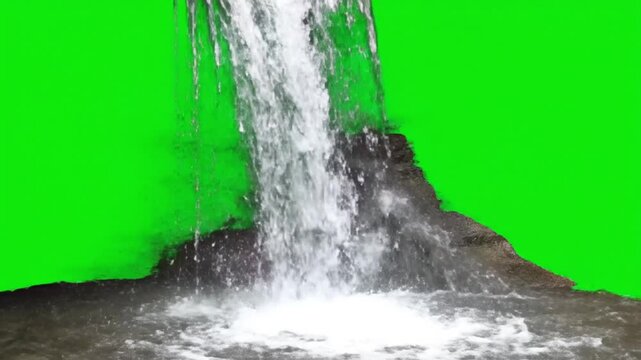 Waterfall Splashing on Rocks with Green Screen Background