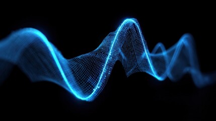 Fototapeta premium A dynamic wave of radiant blue light pulsates across a stark black canvas, creating a mesmerizing visual. ..Created with Generative AI, not depicting real subjects.