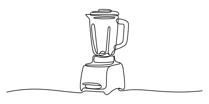 A simple one line drawing of a kitchen blender appliance on a plain white background. Vector, illustration