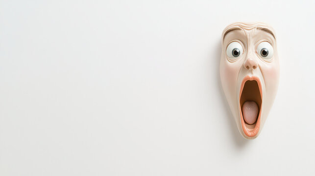Cartoon face with shocked expression, wide open mouth, and large eyes conveys surprise and fear