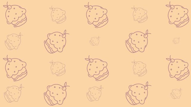 Charming handdrawn cupcake pattern with cherry, perfect for bakery menus, food packaging, and party invitations for a whimsical touch.