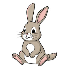 Obraz premium Cute cartoon rabbit illustration with big ears and a friendly expression, sitting upright on a white background, perfect for children's books or animal themes.
