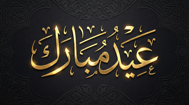 Stunning three dimensional golden arabic calligraphy wishes happy eid mubarak greeting design