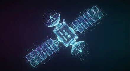 A futuristic rendering of a communications satellite in deep space