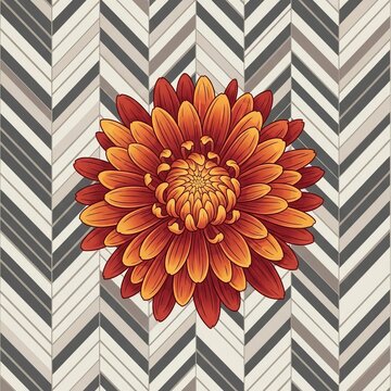 Kiku and Herringbone An illustration featuring a chrysanthemum f