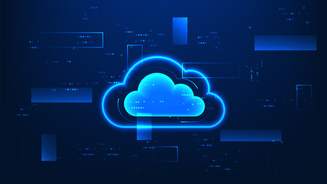 Cloud computing technology background cloud processing data with digital network connections, representing online systems, data storage, cloud services, virtual infrastructure, modern digital