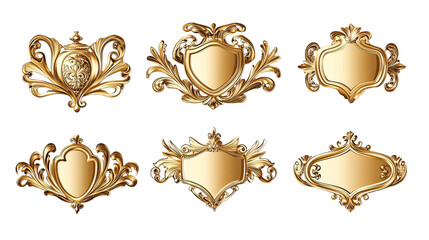 A collection of ornate gold frames on a black background