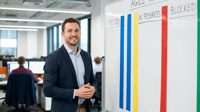 Business Man Using Agile Workflow Board