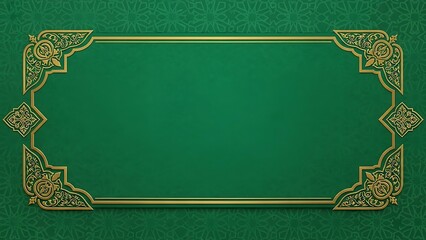 Elegant golden frame on a green background with floral patterns