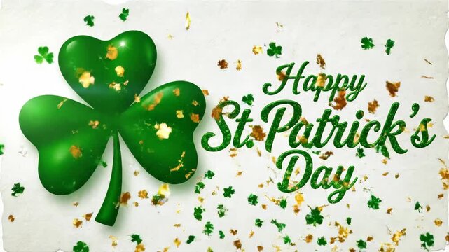 Glossy shamrock with sparkling Happy St. Patrick's text