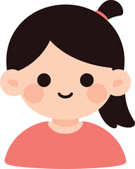Obraz premium Cute cartoon girl with black hair and a pink shirt smiles gently