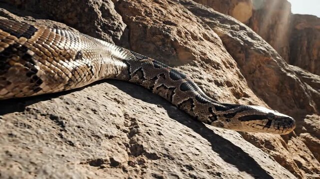 Python Slithering Gracefully Over Sunlit Rocks