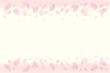 Spring corporate greeting banner with cherry blossom petals, wide header background with copy space, watercolor sakura design