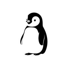 Fototapeta premium Cute baby penguin illustration, black and white, isolated on white background