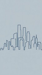 Obraz premium line art vector illustration of a modern city skyline at dusk, simple outlines, minimal details, two-tone palette (dark blue, light grey), clean and elegant, scalable vector design