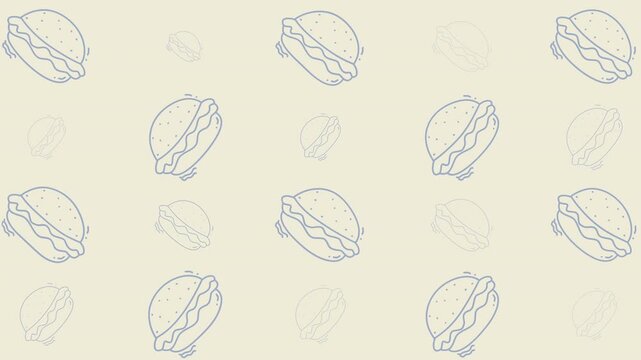 Food doodle beige background with outlined burgers in handdrawn style. Suitable for menus, recipe cards, food blogs, and social media posts.