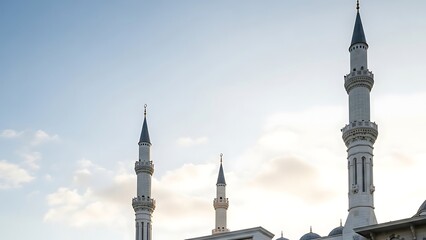 Elegant mosque minarets against a blue sky architectural design