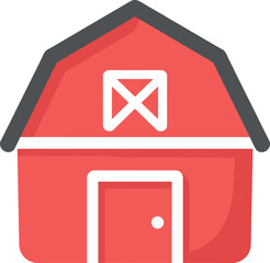 Illustration of a red barn with gray roof and simple design on a white background © Studicon
