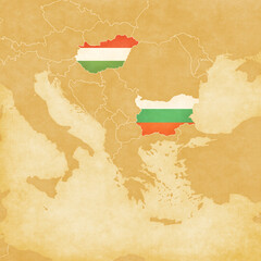 Ocher map of Balkans - Hungary and Bulgaria