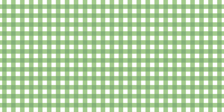 Sage green gingham pattern background. Minimalist seamless checkered texture for aesthetic tablecloth, fabric print, stationery, and summer fashion design. Clean pastel green and white grid wallpaper.