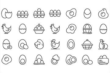 Fototapeta premium Minimal Egg Line Art Icons for Cooking and Food Concepts