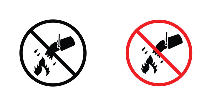 Do not extinguish with water signs in line art style on white background for graphic and web design.