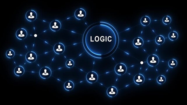 LOGIC network business communication technology collaboration Professional torso operating glowing interface to LOGIC teams enable networking and boost