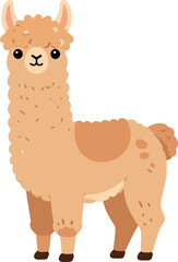Fototapeta premium Adorable cartoon llama with fluffy fur standing on a white background