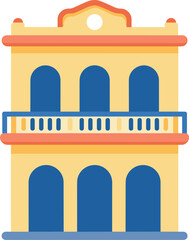 Fototapeta premium Two story building with arched windows and balcony in flat design style