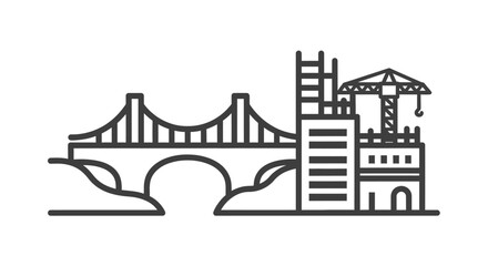 Naklejka premium Modern Cityscape with Bridge and Construction Site Icon.